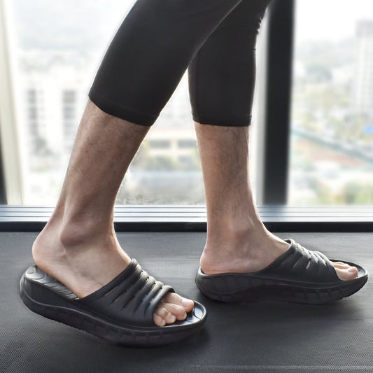 KuaiLu Mens Recovery Sandals Orthotic Thick Cushion Open Toe Sport Slides With Comfortable Plantar Fasciitis Arch Support, Reduces Stress on Feet, Joints & Back Post-Exercise