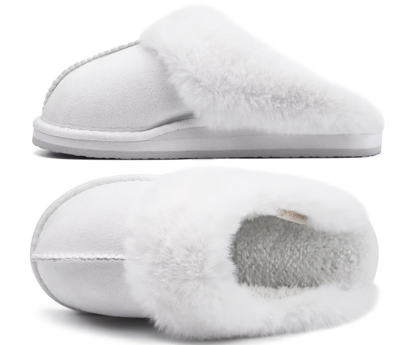KuaiLu Womens Fluff Dual Memory Foam Slippers Ladies Cozy Arch Support Warm Scuff Slippers Slip on Comfy Winter House Shoes with Non-Slip Indoor Outdoor Hard Sole