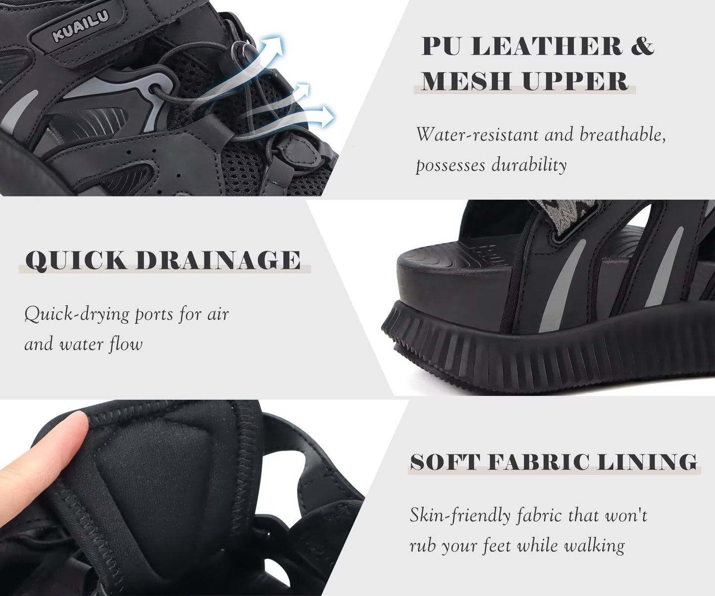 KuaiLu Womens Closed Toe Hiking Sandals with Orthopedic Arch Support Comfortable Cushion Breathable Summer Outdoor Walking Sandles Beach Travel Adjustable Fisherman Water Shoes