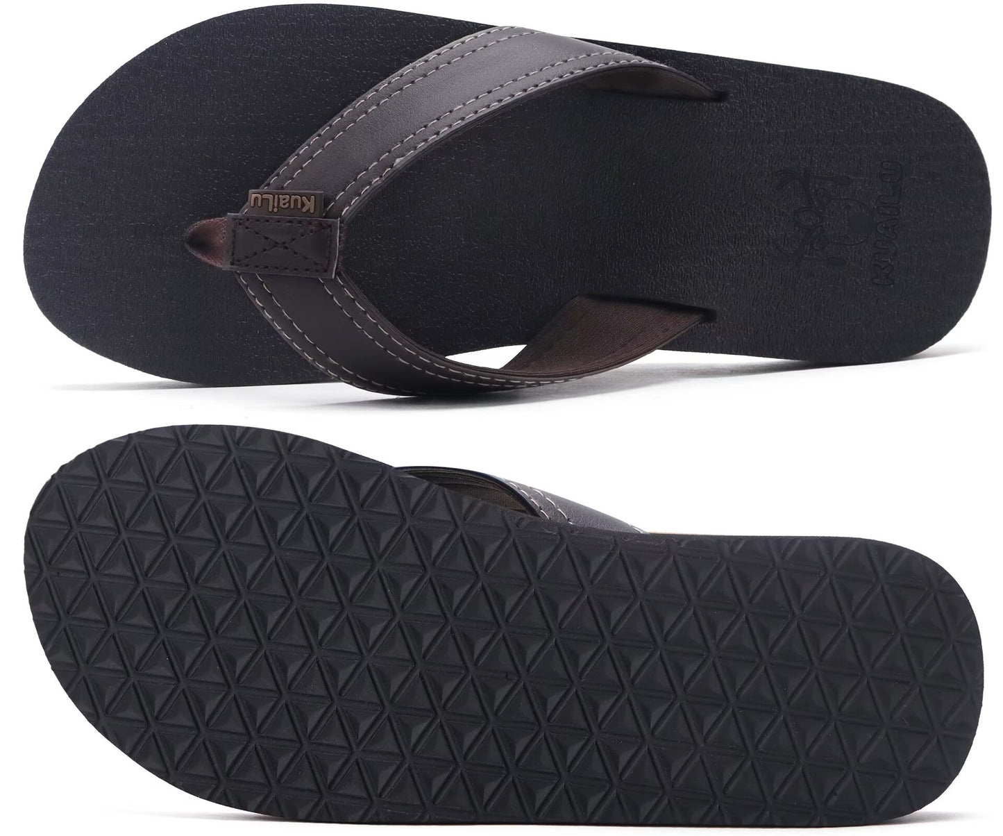 KuaiLu Men's Yoga Mat Leather Flip Flops with Arch Support Comfortable Cushion Walking Thong Sandals Slip On Indoor Outdoor