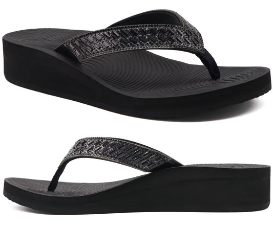 KuaiLu Womens Dressy Rhinestone Platform Flip Flops Trendy Comfortable Arch Support Cushion Walking Thong Sandals Yoga Foam Low Wedge Slippers Summer Pool Beach