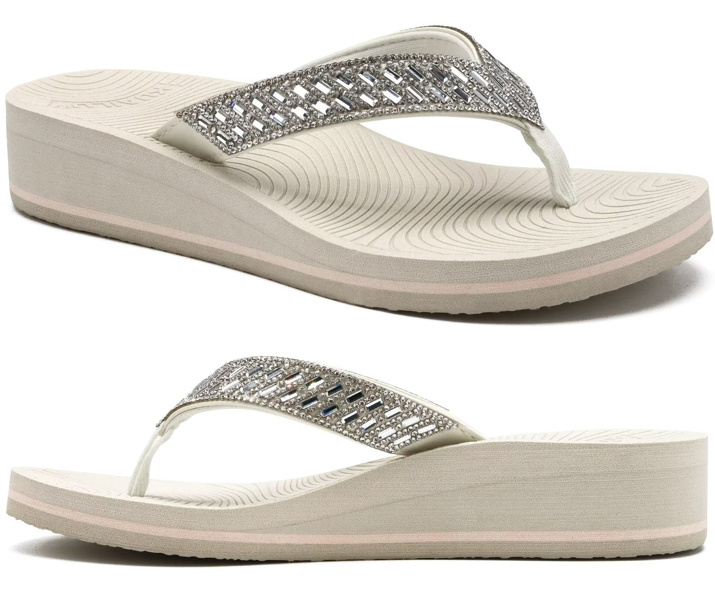 KuaiLu Womens Dressy Rhinestone Platform Flip Flops Trendy Comfortable Arch Support Cushion Walking Thong Sandals Yoga Foam Low Wedge Slippers Summer Pool Beach