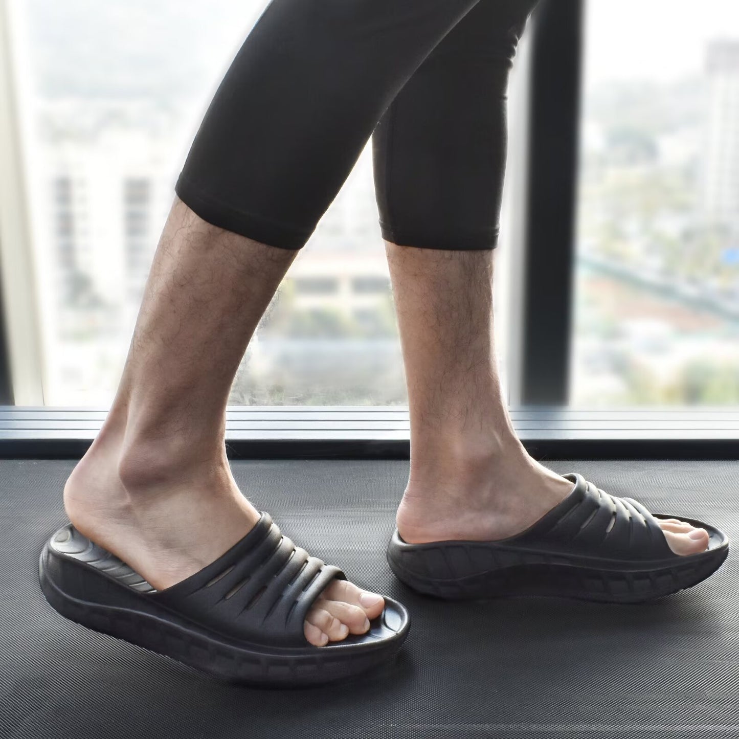 KuaiLu Mens Recovery Sandals Orthotic Thick Cushion Open Toe Sport Slides With Comfortable Plantar Fasciitis Arch Support, Reduces Stress on Feet, Joints & Back Post-Exercise