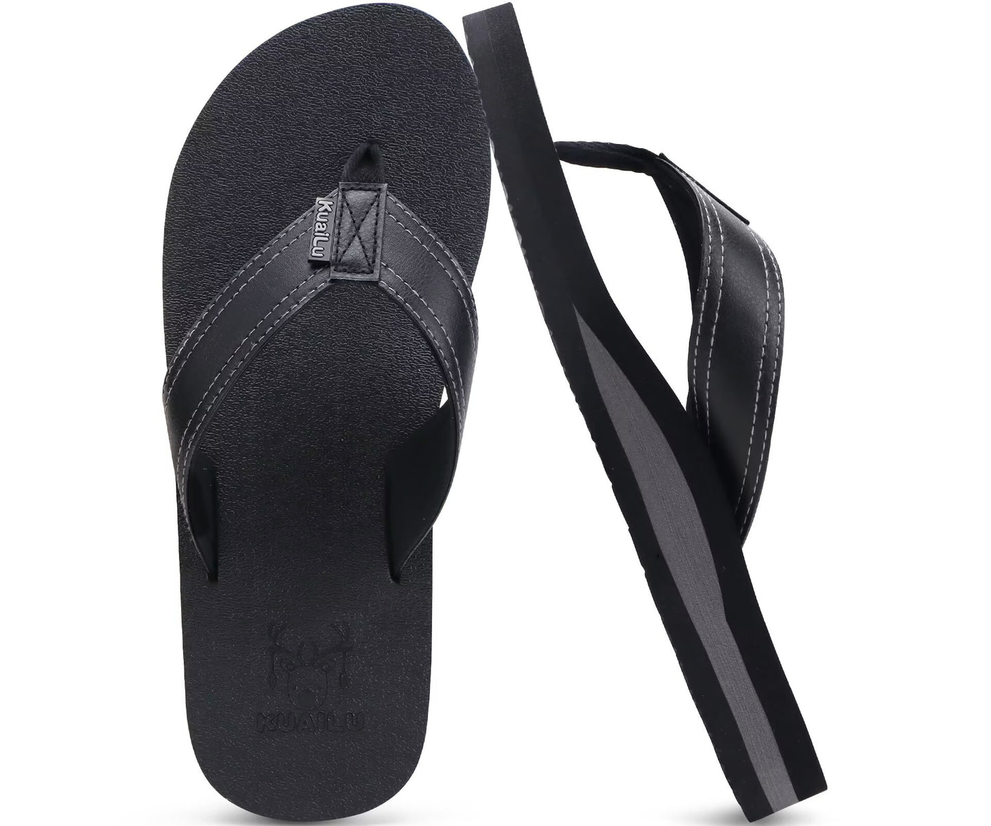 KuaiLu Men's Yoga Mat Leather Flip Flops with Arch Support Comfortable Cushion Walking Thong Sandals Slip On Indoor Outdoor