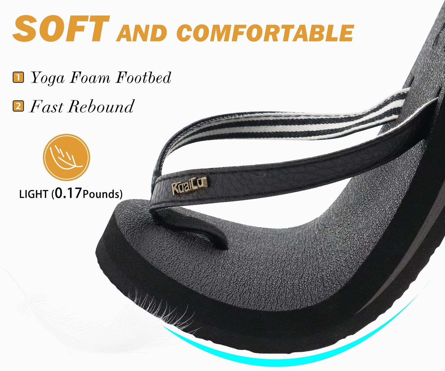 KuaiLu Womens Arch Support Flip Flops Comfortable Yoga Mat Slip on Summer Beach Walking Thong Cushion Sandals