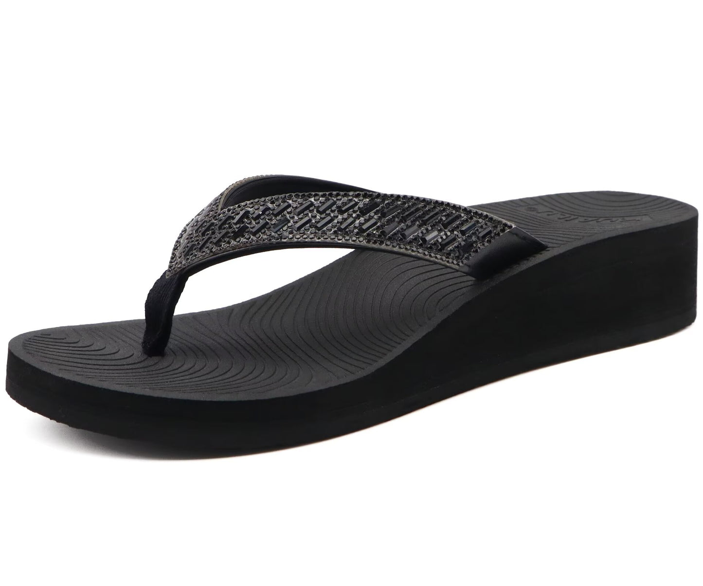 KuaiLu Womens Dressy Rhinestone Platform Flip Flops Trendy Comfortable Arch Support Cushion Walking Thong Sandals Yoga Foam Low Wedge Slippers Summer Pool Beach