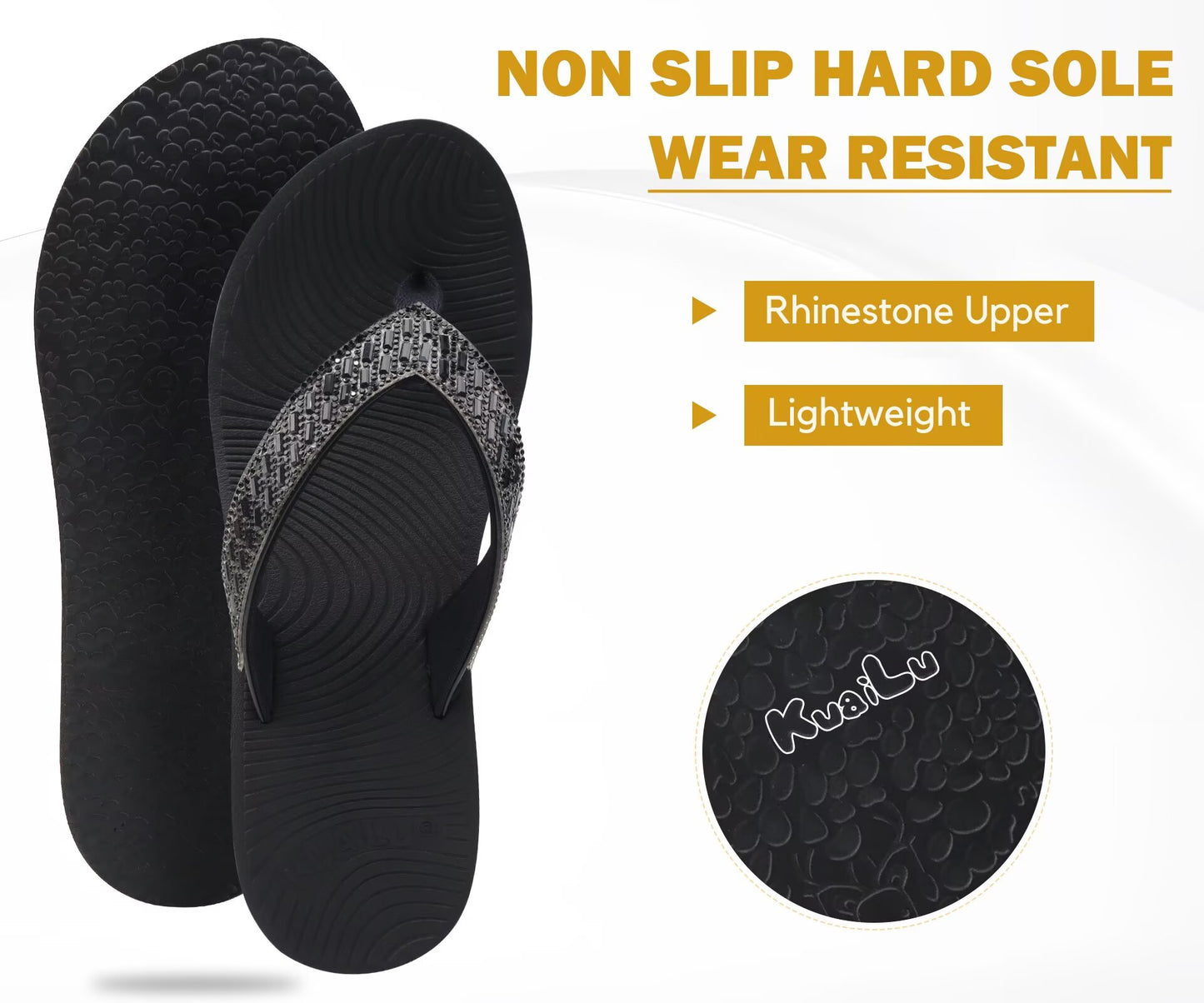 KuaiLu Womens Dressy Rhinestone Platform Flip Flops Trendy Comfortable Arch Support Cushion Walking Thong Sandals Yoga Foam Low Wedge Slippers Summer Pool Beach