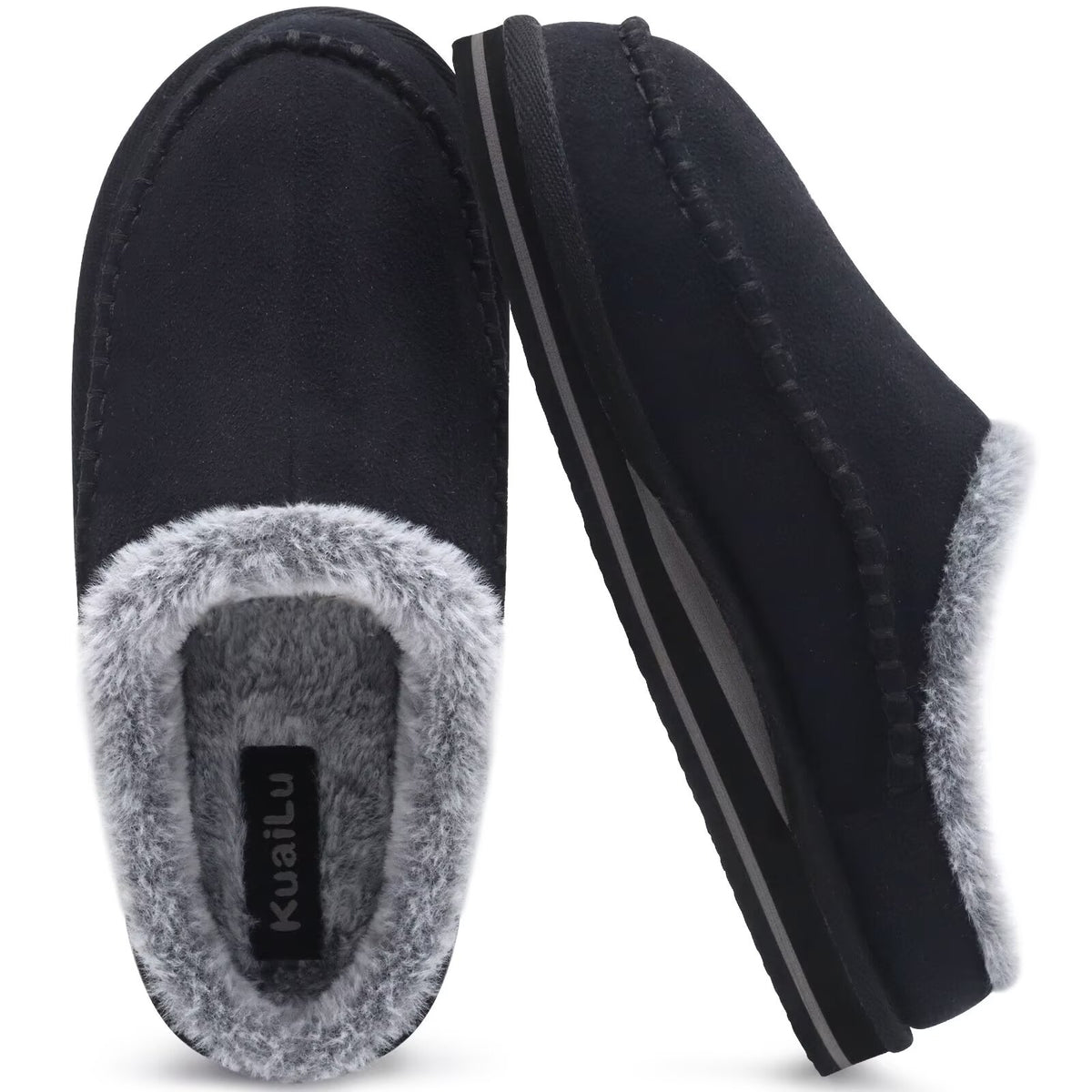 KuaiLu Mens Slippers Orthopedic Arch Support Suede Fluff Plush Home Shoes Comfortable Plantar Fasciitis Slip-on Bedroom Warm House Garden Footwear Fuzzy Clogs Slippers Indoor Outdoor Pantuflas