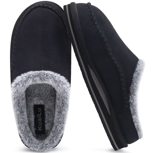 KuaiLu Mens Slippers Orthopedic Arch Support Suede Fluff Plush Home Shoes Comfortable Plantar Fasciitis Slip-on Bedroom Warm House Garden Footwear Fuzzy Clogs Slippers Indoor Outdoor Pantuflas