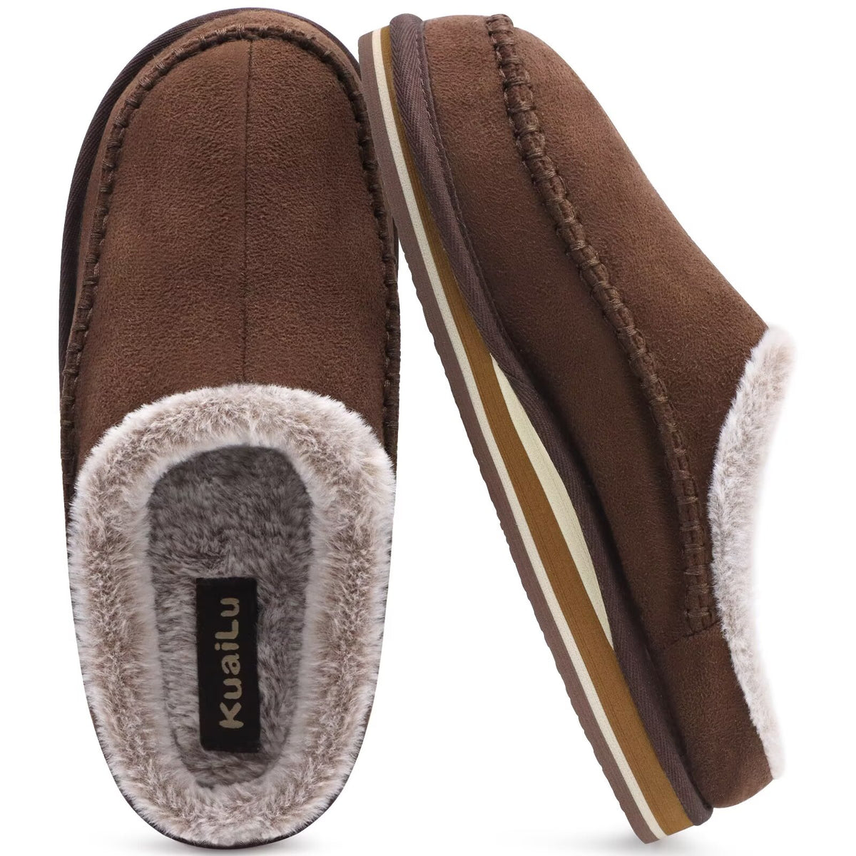 KuaiLu Mens Slippers Orthopedic Arch Support Suede Fluff Plush Home Shoes Comfortable Plantar Fasciitis Slip-on Bedroom Warm House Garden Footwear Fuzzy Clogs Slippers Indoor Outdoor Pantuflas