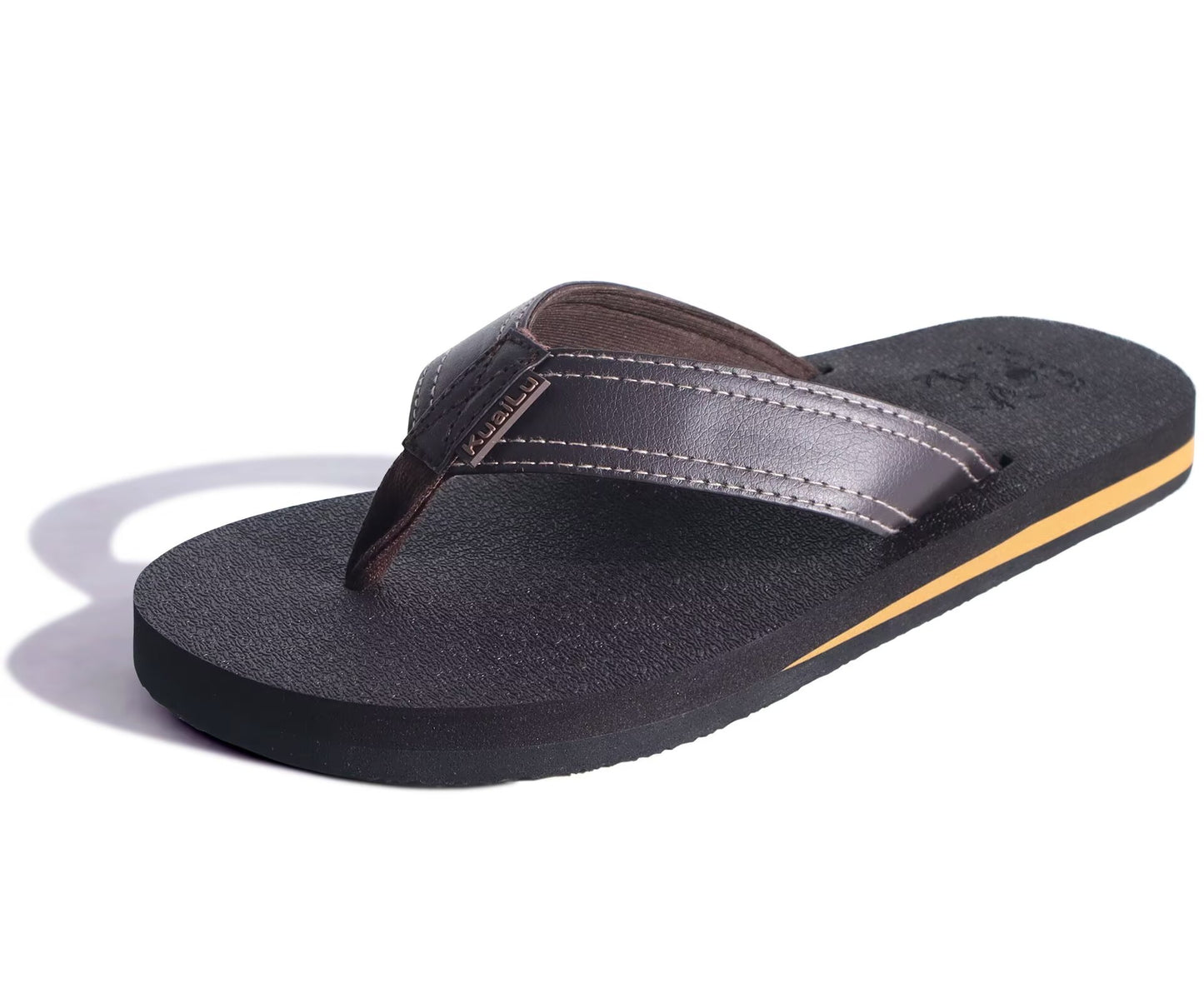 KuaiLu Men's Yoga Mat Leather Flip Flops with Arch Support Comfortable Cushion Walking Thong Sandals Slip On Indoor Outdoor