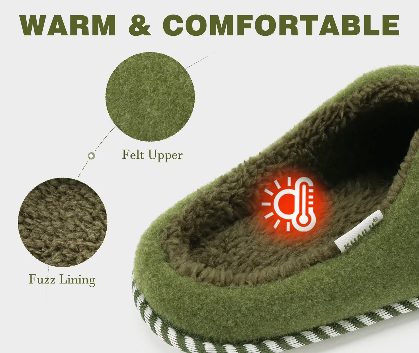 KuaiLu Womens Supportive Memory Foam Slippers Felt Fuzzy Lined Heel Cushion Lightweight House Shoes for Indoor Outdoor