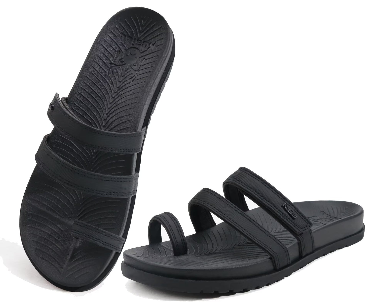 KuaiLu Womens Slides Sandals with Plantar Fasciitis Arch Support Fashion Comfort Adjustable Flat Sandals Ladies Lightweight Orthotic Slip on Sandals