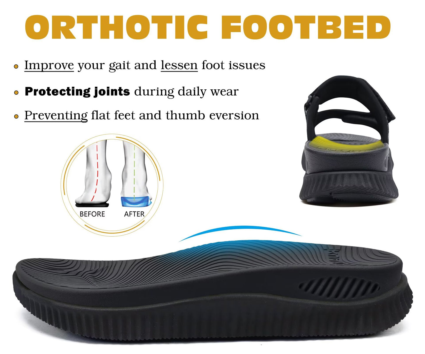 KuaiLu Womens Fashion Orthotic Slides Ladies Athletic Thick Cushion Recovery Sandals Adjustable Strap Slip On Walking Sandles With Comfortable Plantar Fasciitis Arch Support