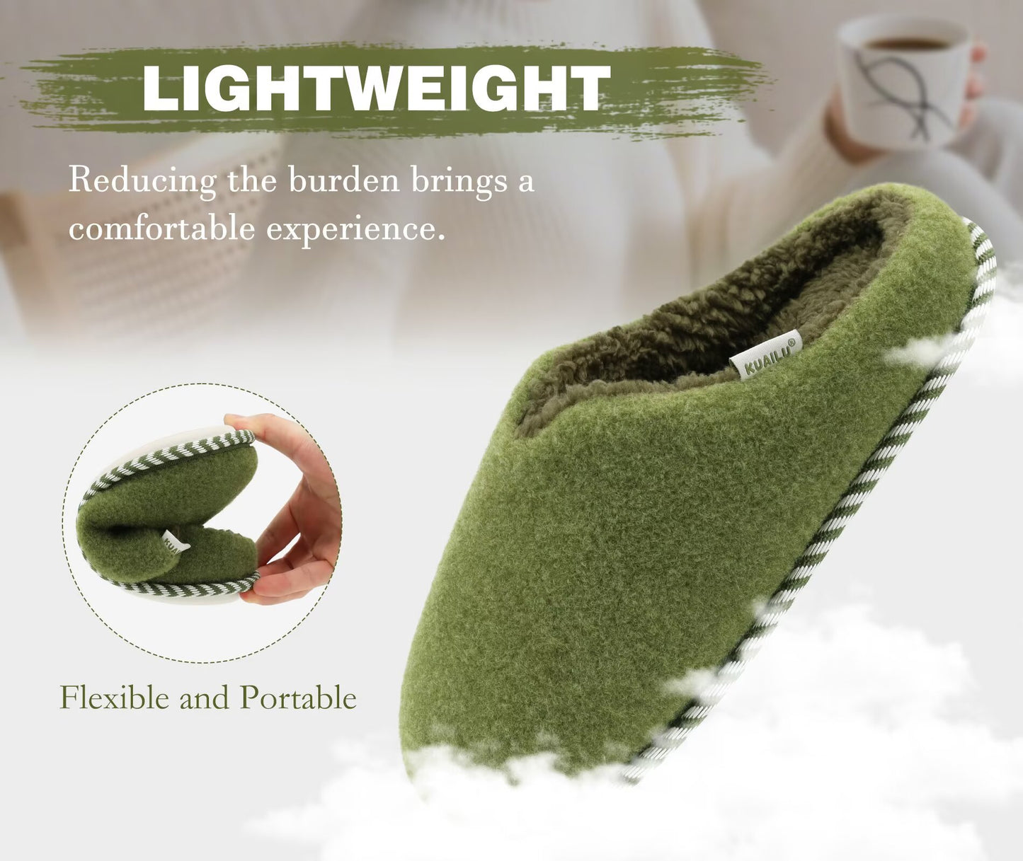 KuaiLu Womens Supportive Memory Foam Slippers Felt Fuzzy Lined Heel Cushion Lightweight House Shoes for Indoor Outdoor
