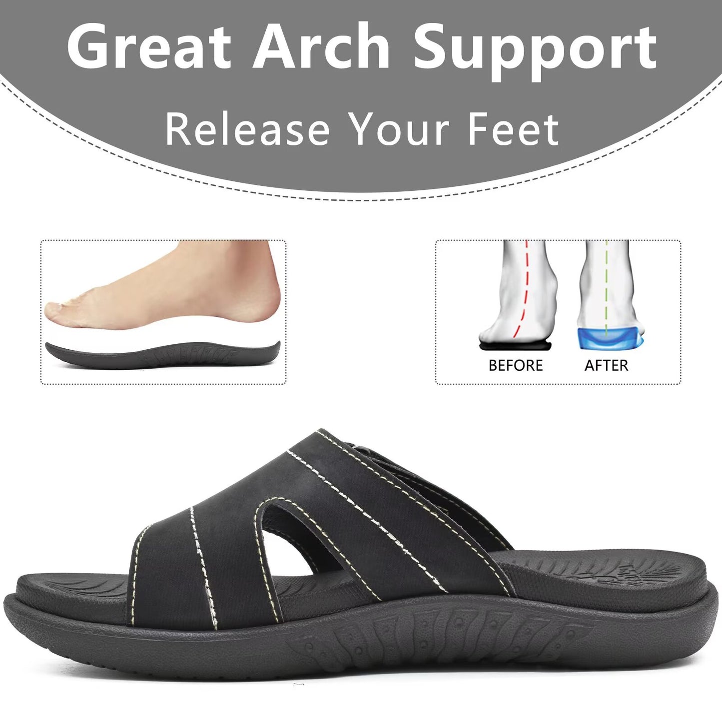 KuaiLu Womens Fashion Orthotic Slides Ladies Lightweight Athletic Yoga Mat Sandals Slip On Thick Cushion Slippers Sandals With Comfortable Plantar Fasciitis Arch Support