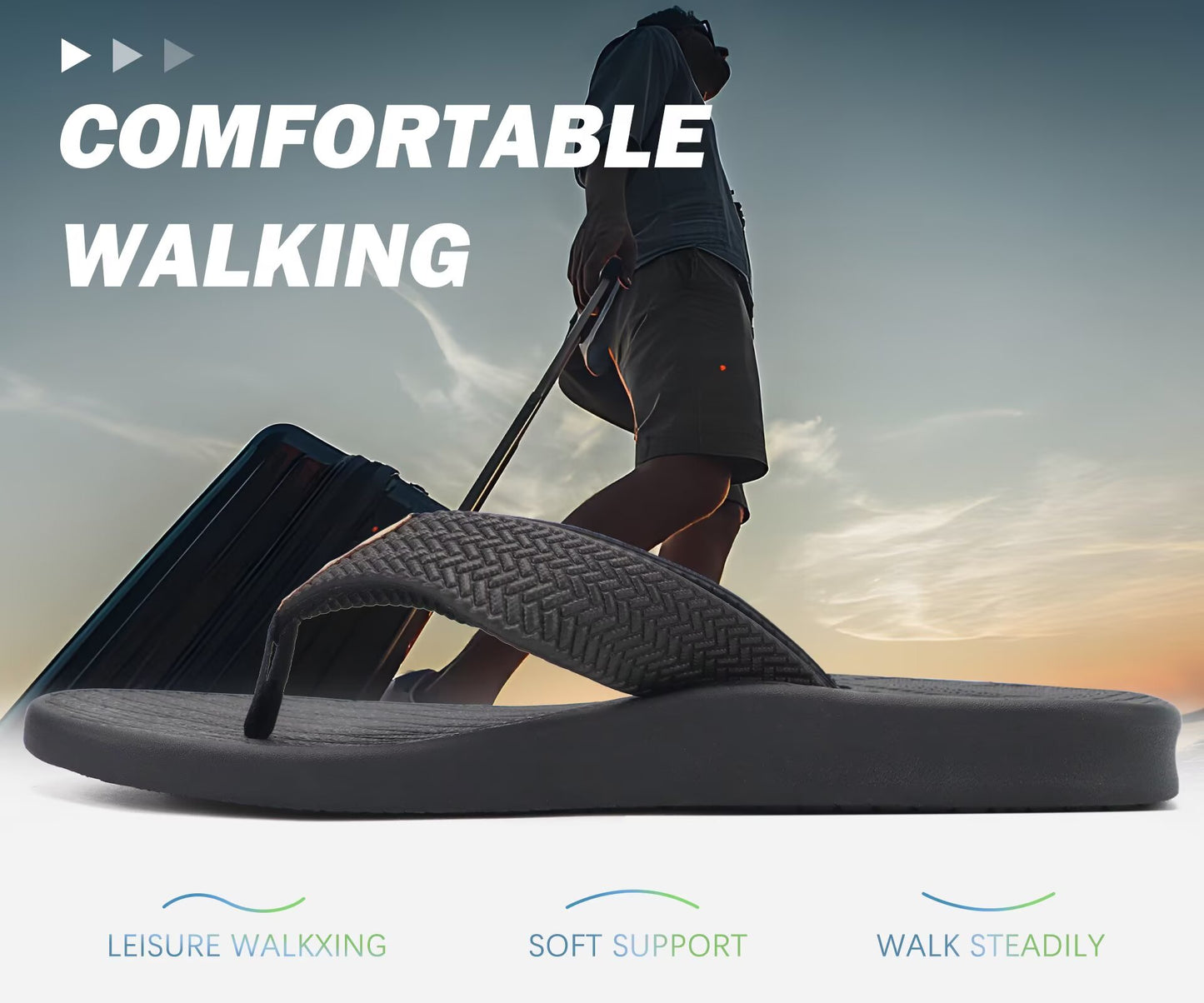KuaiLu Mens Flip Flops Arch Support Comfortable Cushion Walking Waterproof Thong Sandals Lightweight Yoga Foam Summer Beach