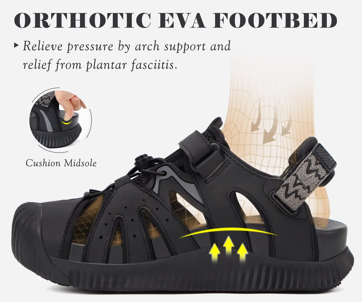 KuaiLu Womens Closed Toe Hiking Sandals with Orthopedic Arch Support Comfortable Cushion Breathable Summer Outdoor Walking Sandles Beach Travel Adjustable Fisherman Water Shoes