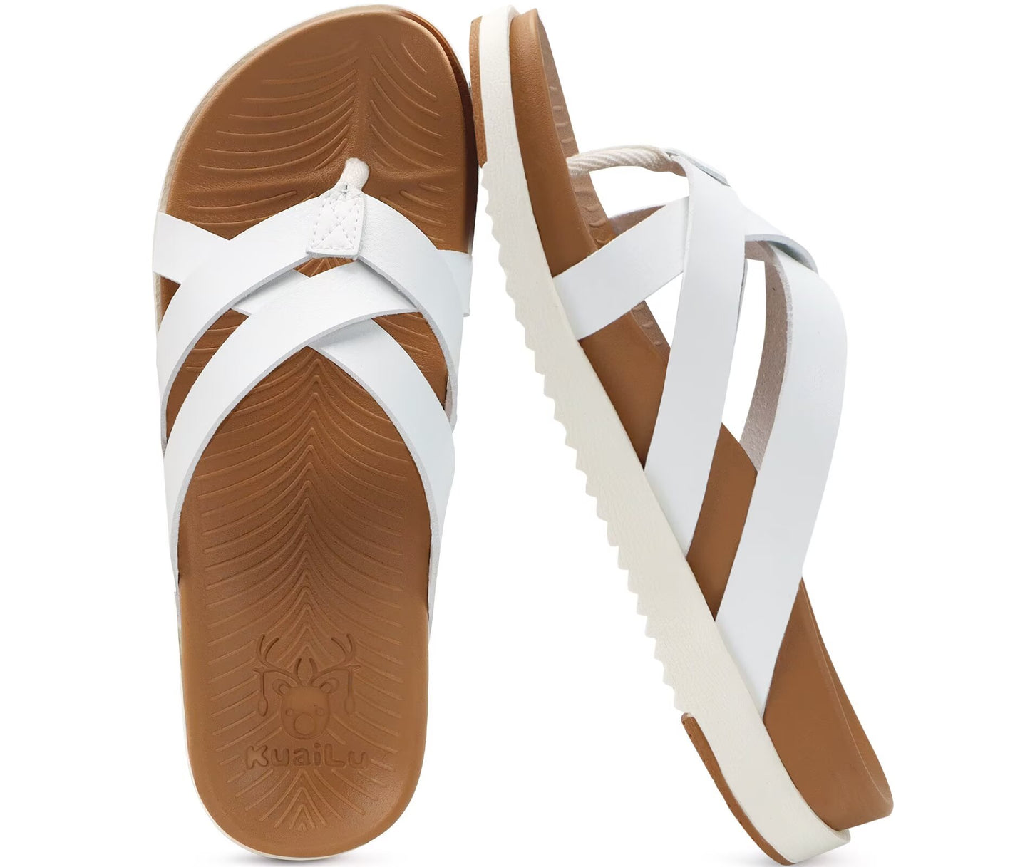 KuaiLu Womens Dressy Orthotic Flip Flops Trendy Comfortable Cushion Recovery Walking Criss Cross Thong Sandals Lightweight Yoga Foam Summer Slides with Plantar Fasciitis Arch Support