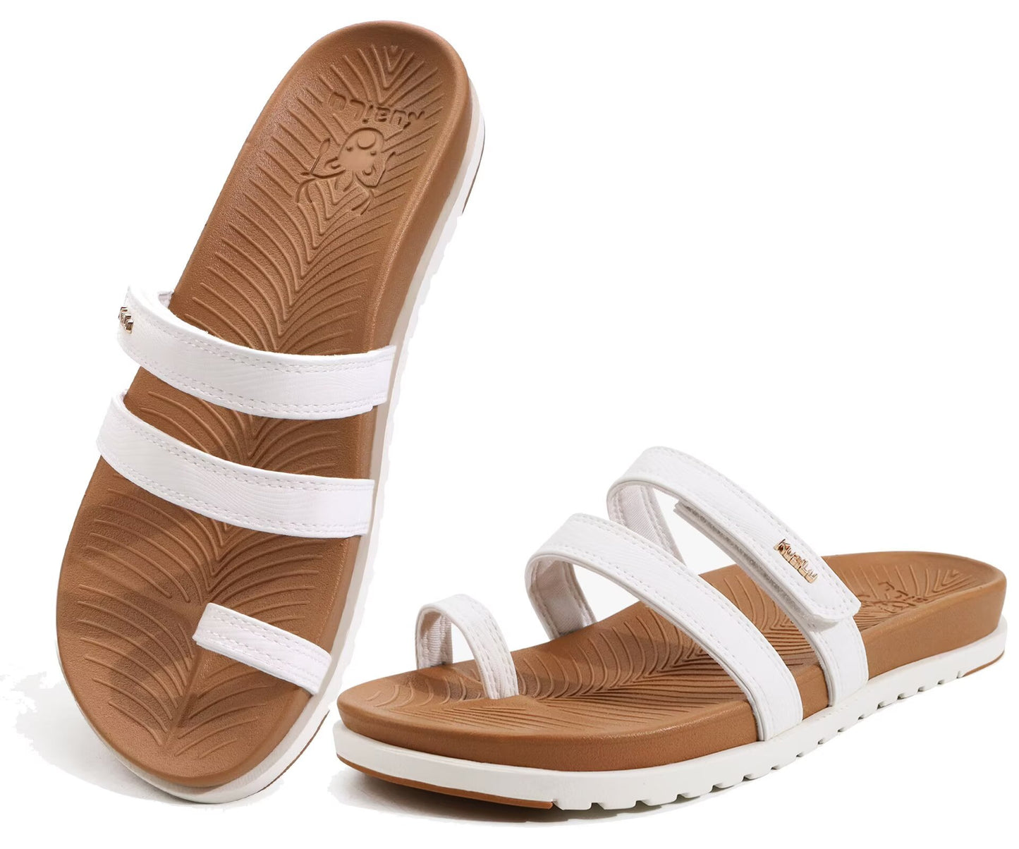 KuaiLu Womens Slides Sandals with Plantar Fasciitis Arch Support Fashion Comfort Adjustable Flat Sandals Ladies Lightweight Orthotic Slip on Sandals