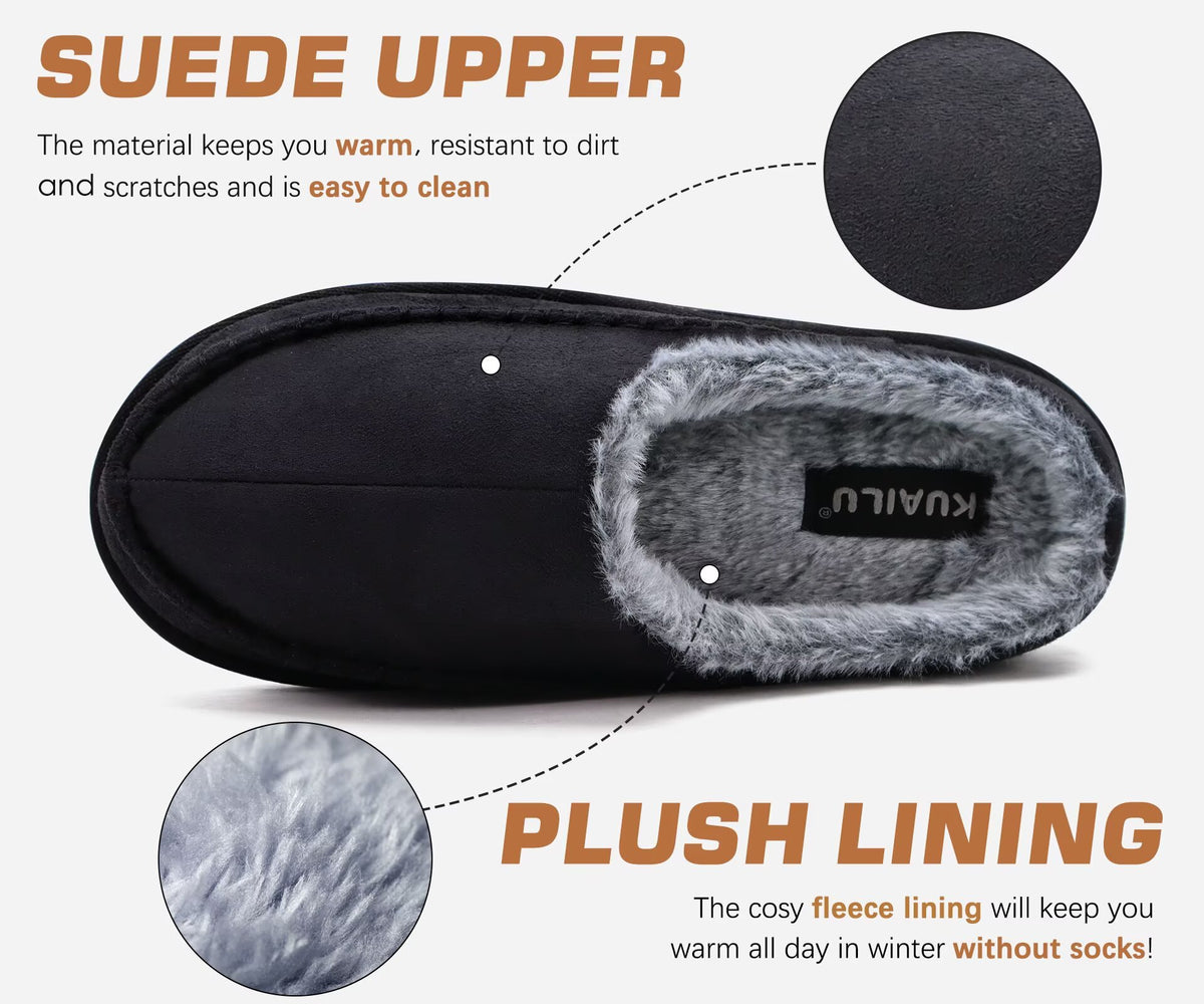 KuaiLu Mens Slippers Orthopedic Arch Support Suede Fluff Plush Home Shoes Comfortable Plantar Fasciitis Slip-on Bedroom Warm House Garden Footwear Fuzzy Clogs Slippers Indoor Outdoor Pantuflas