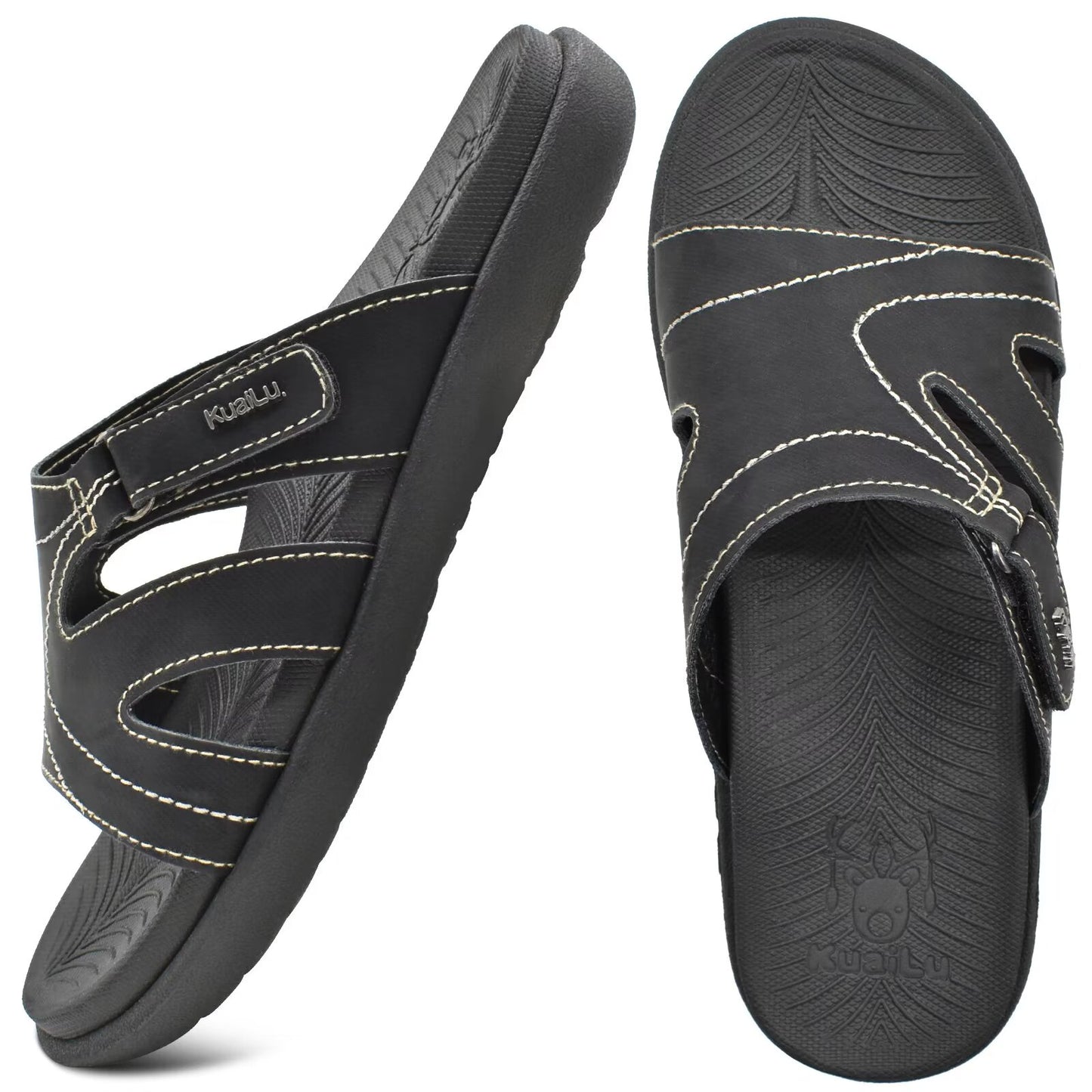 KuaiLu Womens Fashion Orthotic Slides Ladies Lightweight Athletic Yoga Mat Sandals Slip On Thick Cushion Slippers Sandals With Comfortable Plantar Fasciitis Arch Support