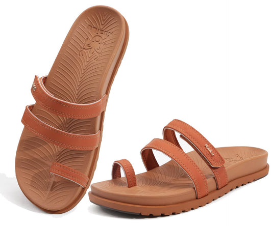KuaiLu Womens Slides Sandals with Plantar Fasciitis Arch Support Fashion Comfort Adjustable Flat Sandals Ladies Lightweight Orthotic Slip on Sandals