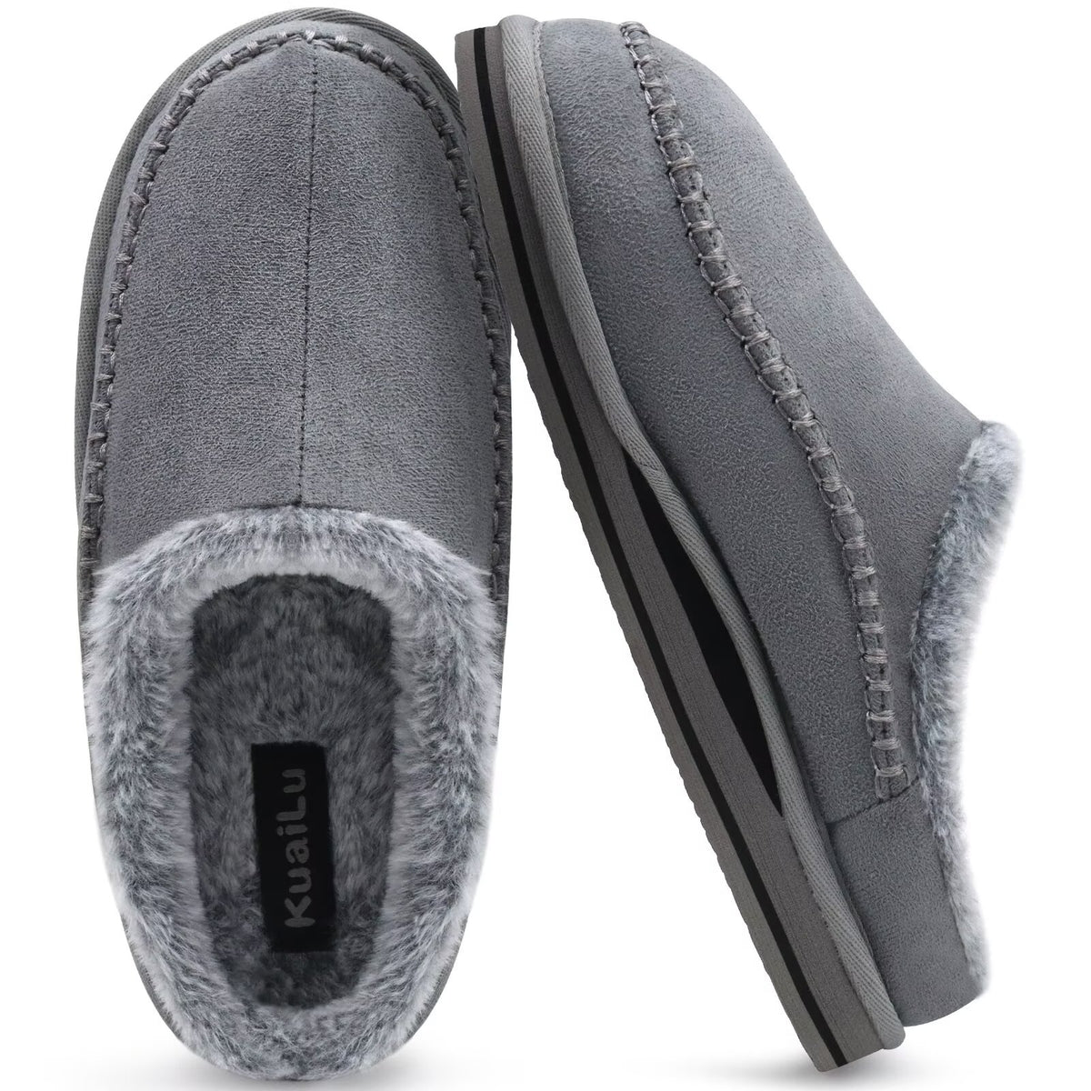 KuaiLu Mens Slippers Orthopedic Arch Support Suede Fluff Plush Home Shoes Comfortable Plantar Fasciitis Slip-on Bedroom Warm House Garden Footwear Fuzzy Clogs Slippers Indoor Outdoor Pantuflas