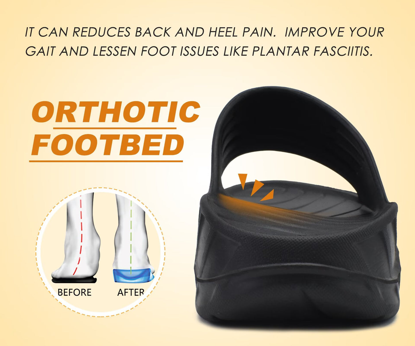 KuaiLu Mens Recovery Sandals Orthotic Thick Cushion Open Toe Sport Slides With Comfortable Plantar Fasciitis Arch Support, Reduces Stress on Feet, Joints & Back Post-Exercise