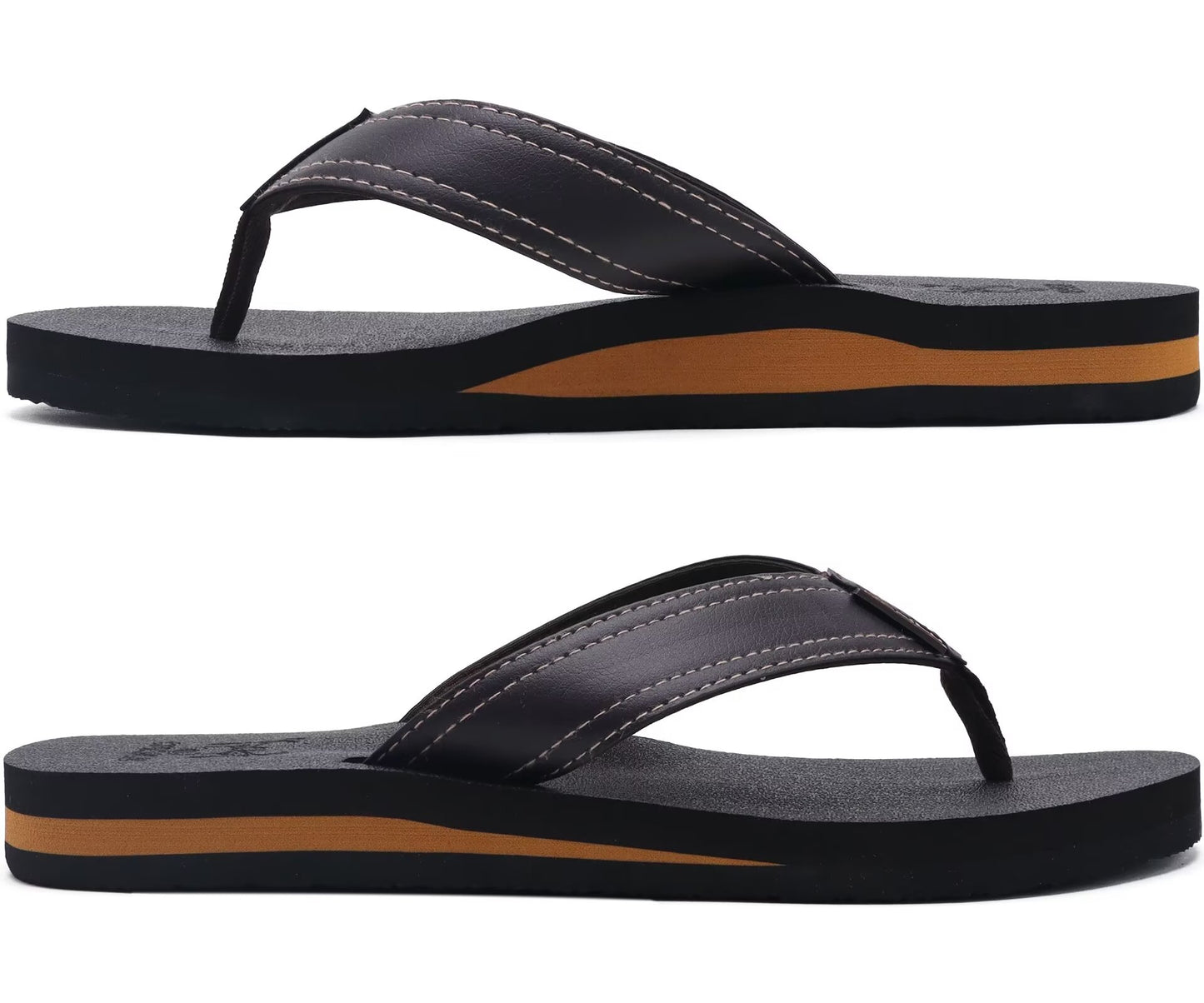KuaiLu Men's Yoga Mat Leather Flip Flops with Arch Support Comfortable Cushion Walking Thong Sandals Slip On Indoor Outdoor