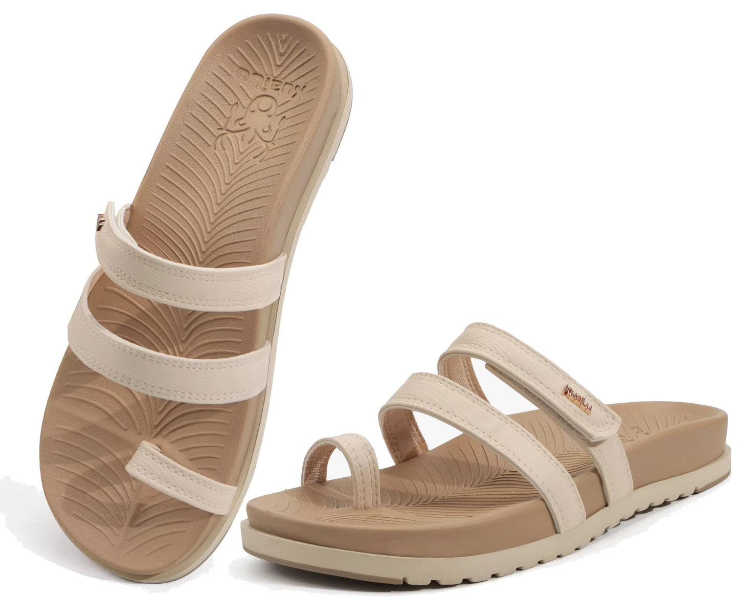 KuaiLu Womens Slides Sandals with Plantar Fasciitis Arch Support Fashion Comfort Adjustable Flat Sandals Ladies Lightweight Orthotic Slip on Sandals