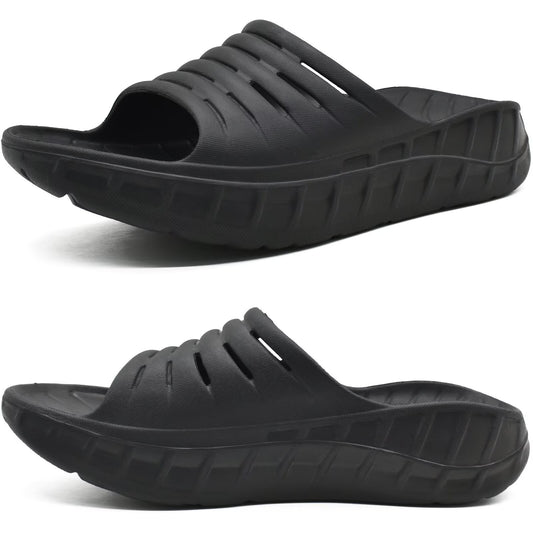 KuaiLu Mens Recovery Sandals Orthotic Thick Cushion Open Toe Sport Slides With Comfortable Plantar Fasciitis Arch Support, Reduces Stress on Feet, Joints & Back Post-Exercise