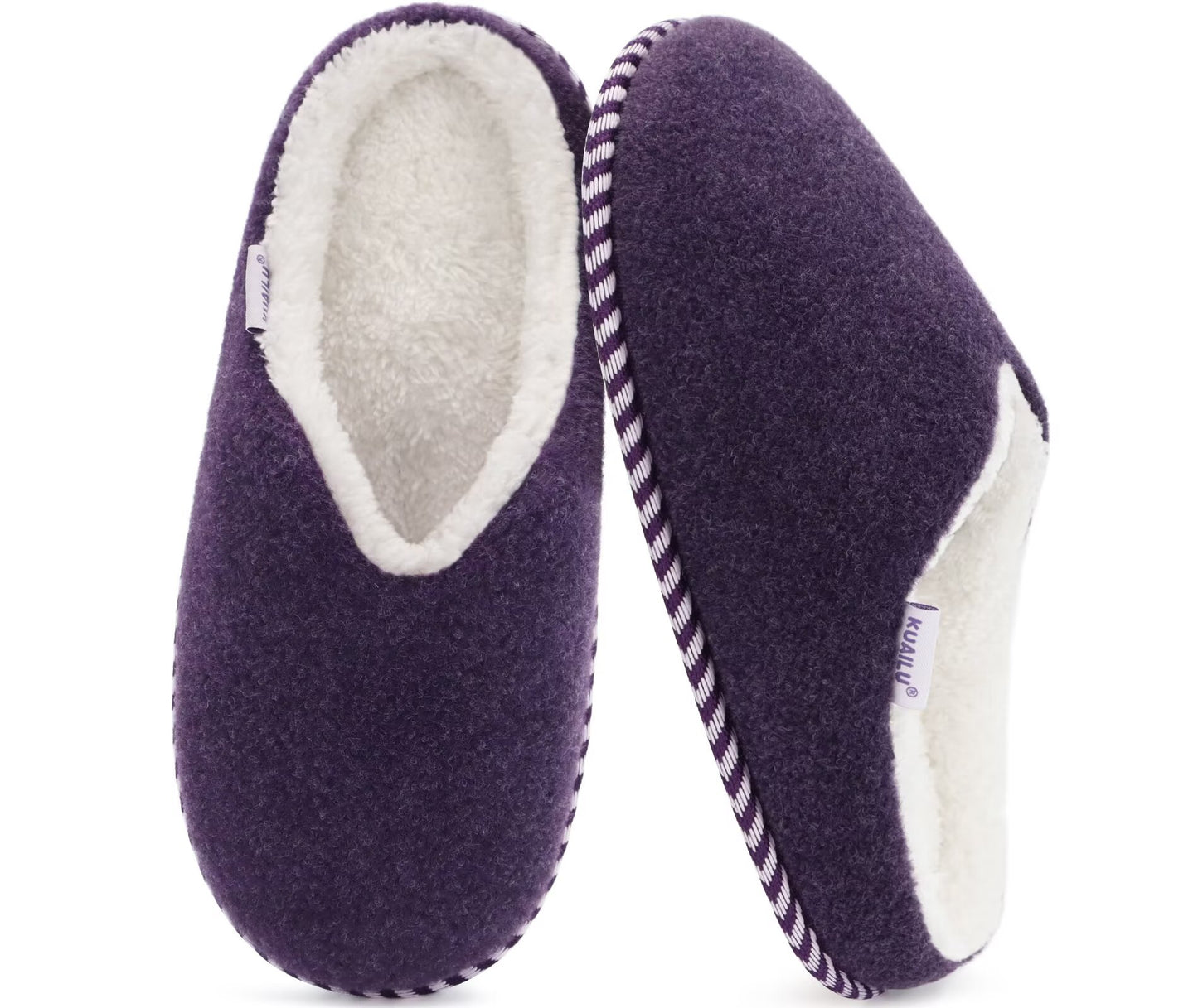 KuaiLu Womens Supportive Memory Foam Slippers Felt Fuzzy Lined Heel Cushion Lightweight House Shoes for Indoor Outdoor