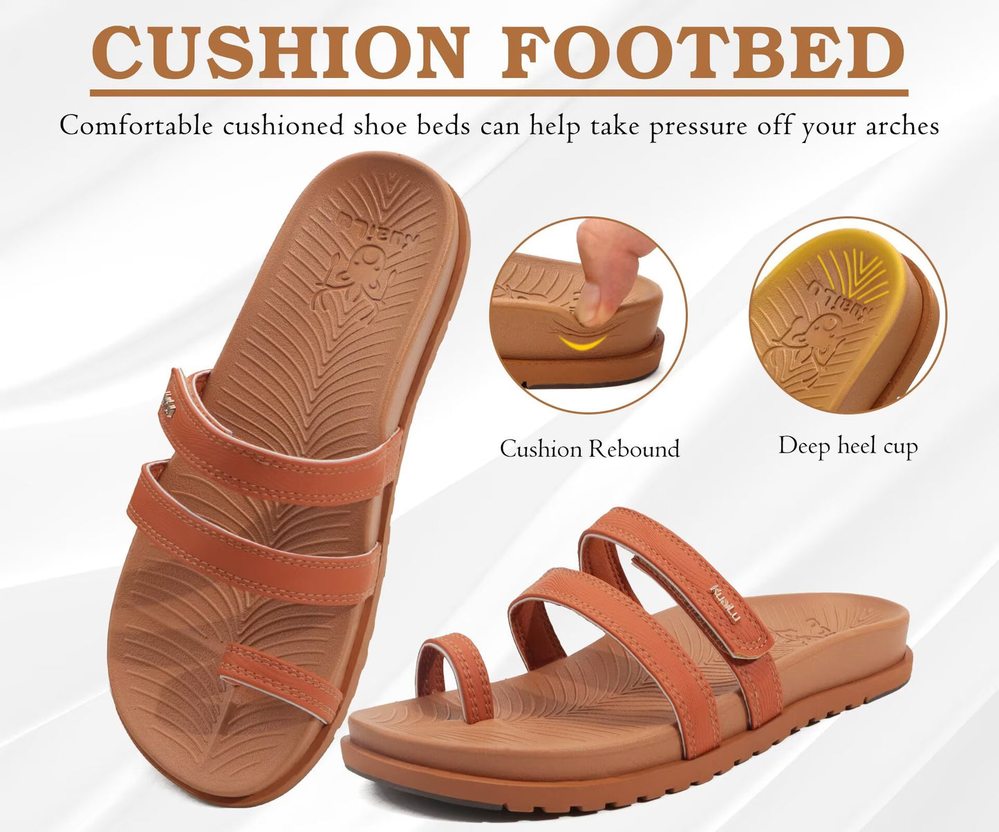 KuaiLu Womens Slides Sandals with Plantar Fasciitis Arch Support Fashion Comfort Adjustable Flat Sandals Ladies Lightweight Orthotic Slip on Sandals