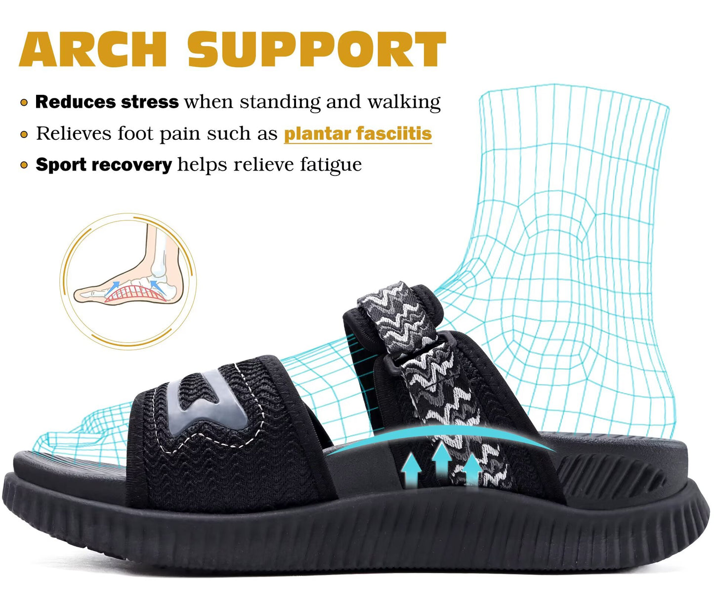 KuaiLu Womens Fashion Orthotic Slides Ladies Athletic Thick Cushion Recovery Sandals Adjustable Strap Slip On Walking Sandles With Comfortable Plantar Fasciitis Arch Support