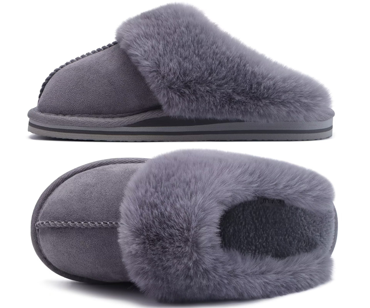 KuaiLu Womens Fluff Dual Memory Foam Slippers Ladies Cozy Arch Support Warm Scuff Slippers Slip on Comfy Winter House Shoes with Non-Slip Indoor Outdoor Hard Sole