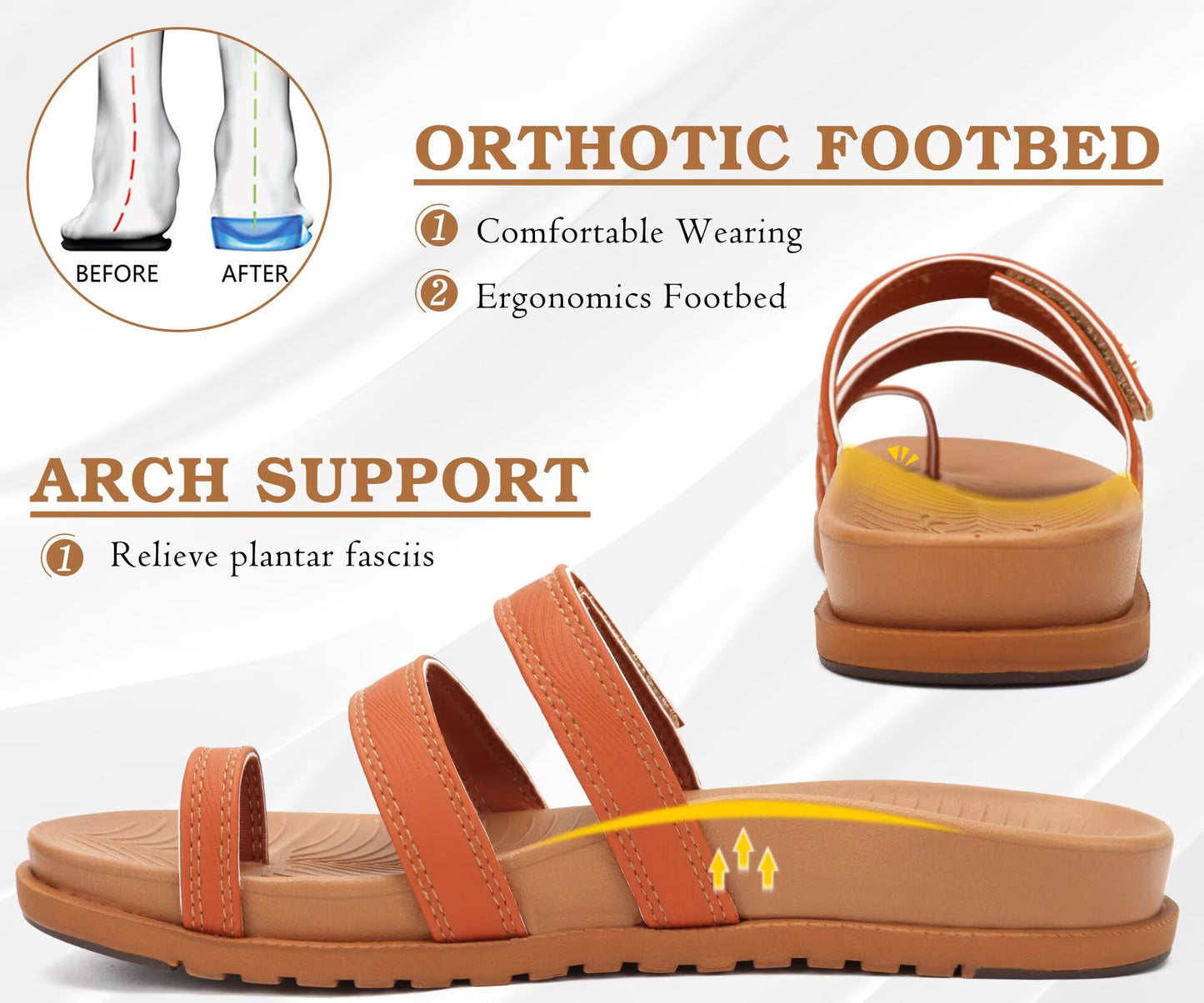 KuaiLu Womens Slides Sandals with Plantar Fasciitis Arch Support Fashion Comfort Adjustable Flat Sandals Ladies Lightweight Orthotic Slip on Sandals