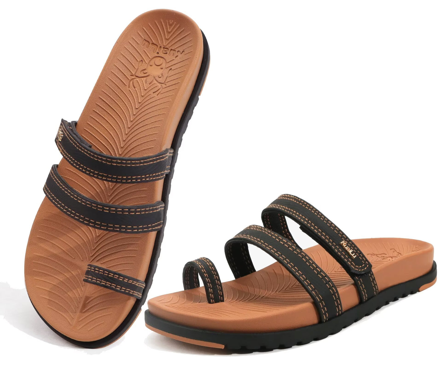KuaiLu Womens Slides Sandals with Plantar Fasciitis Arch Support Fashion Comfort Adjustable Flat Sandals Ladies Lightweight Orthotic Slip on Sandals