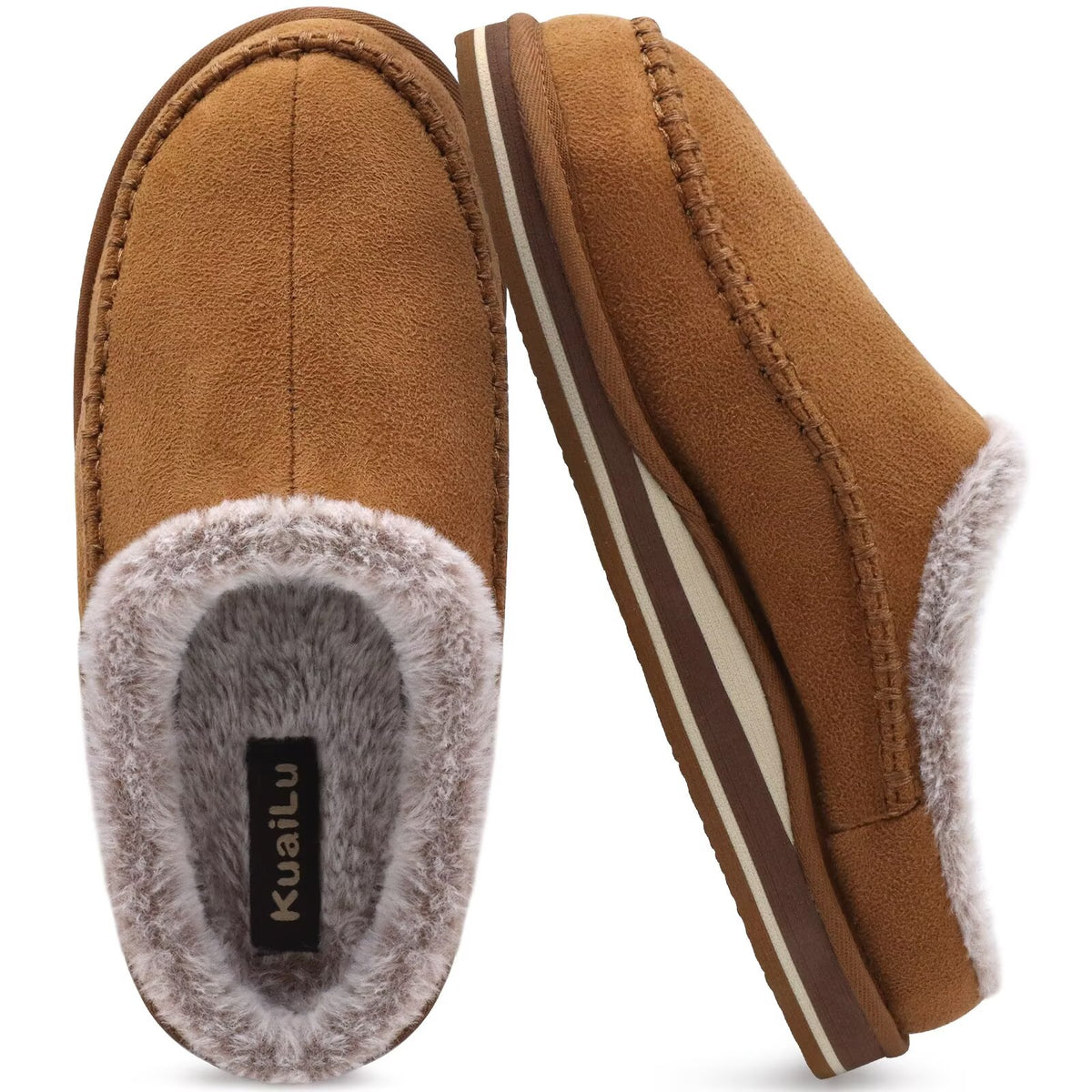 KuaiLu Mens Slippers Orthopedic Arch Support Suede Fluff Plush Home Shoes Comfortable Plantar Fasciitis Slip-on Bedroom Warm House Garden Footwear Fuzzy Clogs Slippers Indoor Outdoor Pantuflas