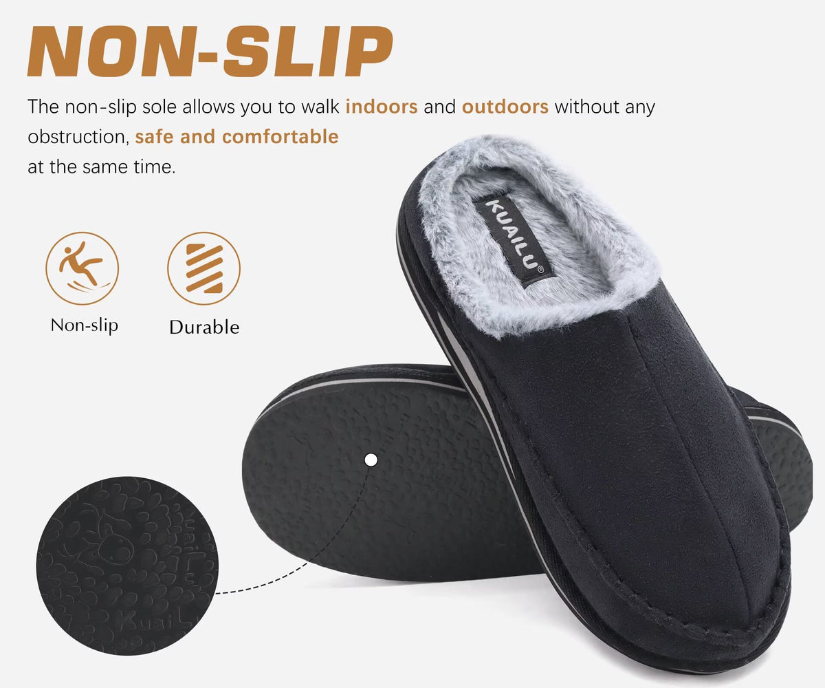 KuaiLu Mens Slippers Orthopedic Arch Support Suede Fluff Plush Home Shoes Comfortable Plantar Fasciitis Slip-on Bedroom Warm House Garden Footwear Fuzzy Clogs Slippers Indoor Outdoor Pantuflas