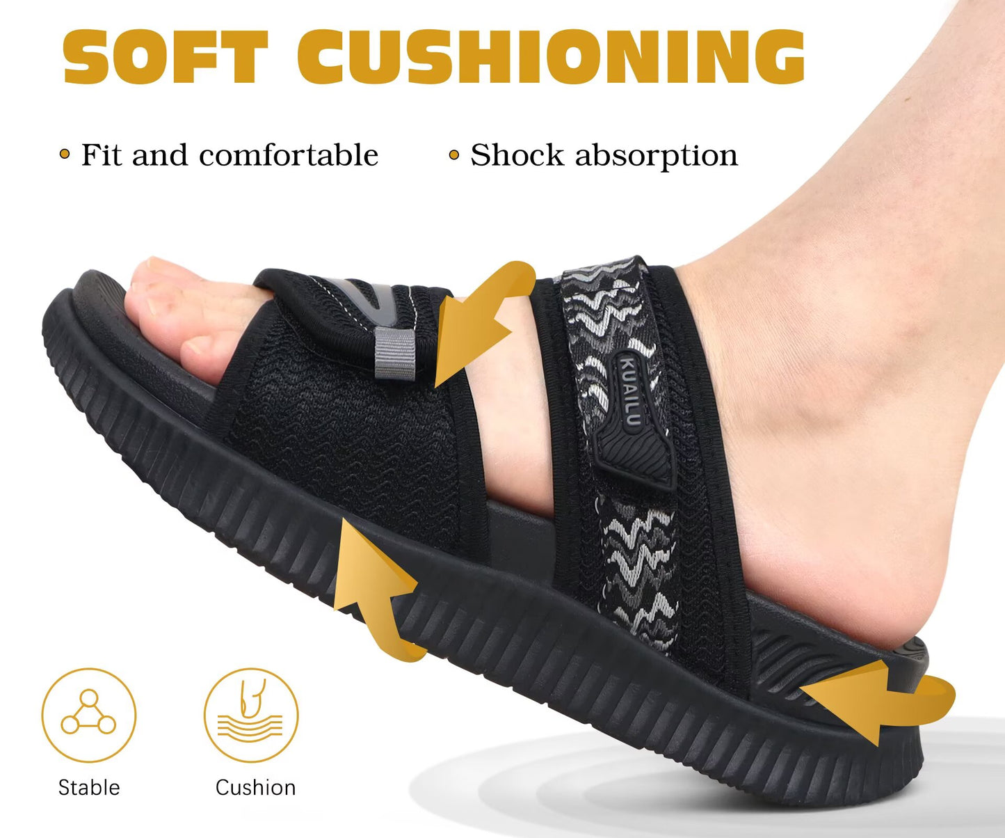 KuaiLu Womens Fashion Orthotic Slides Ladies Athletic Thick Cushion Recovery Sandals Adjustable Strap Slip On Walking Sandles With Comfortable Plantar Fasciitis Arch Support