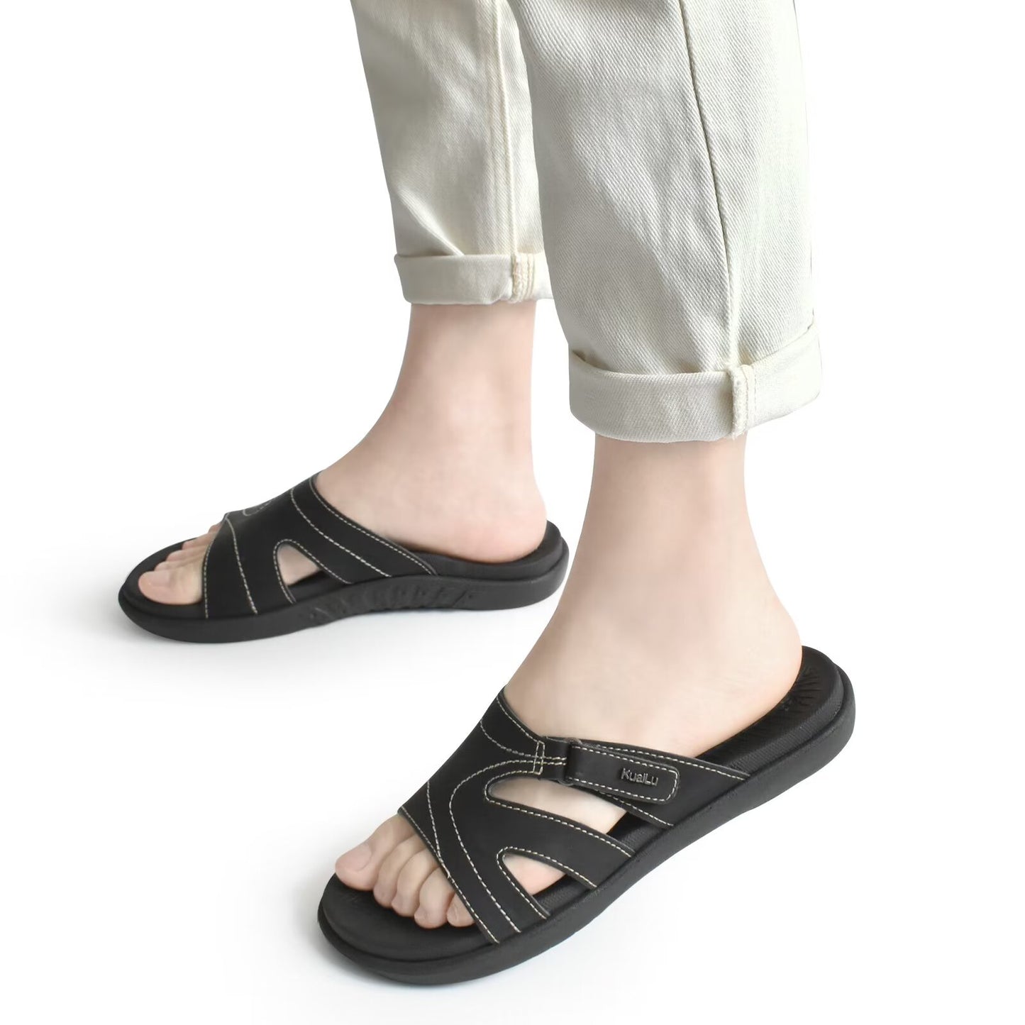 KuaiLu Womens Fashion Orthotic Slides Ladies Lightweight Athletic Yoga Mat Sandals Slip On Thick Cushion Slippers Sandals With Comfortable Plantar Fasciitis Arch Support