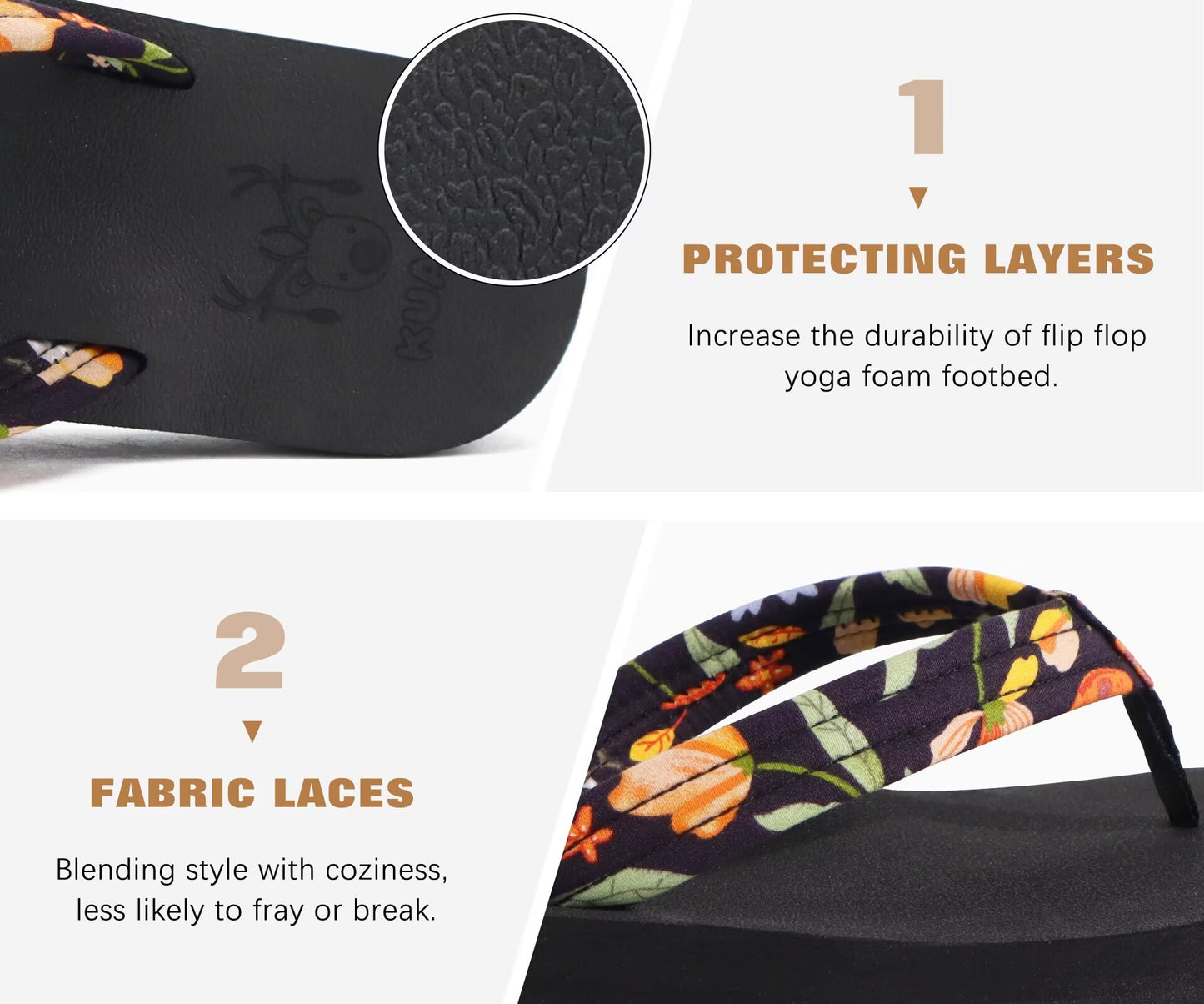 KuaiLu Womens Arch Support Flip Flops Ladies Comfort Lightweight Soft Yoga Mat Cushion Walking Thong Sandals