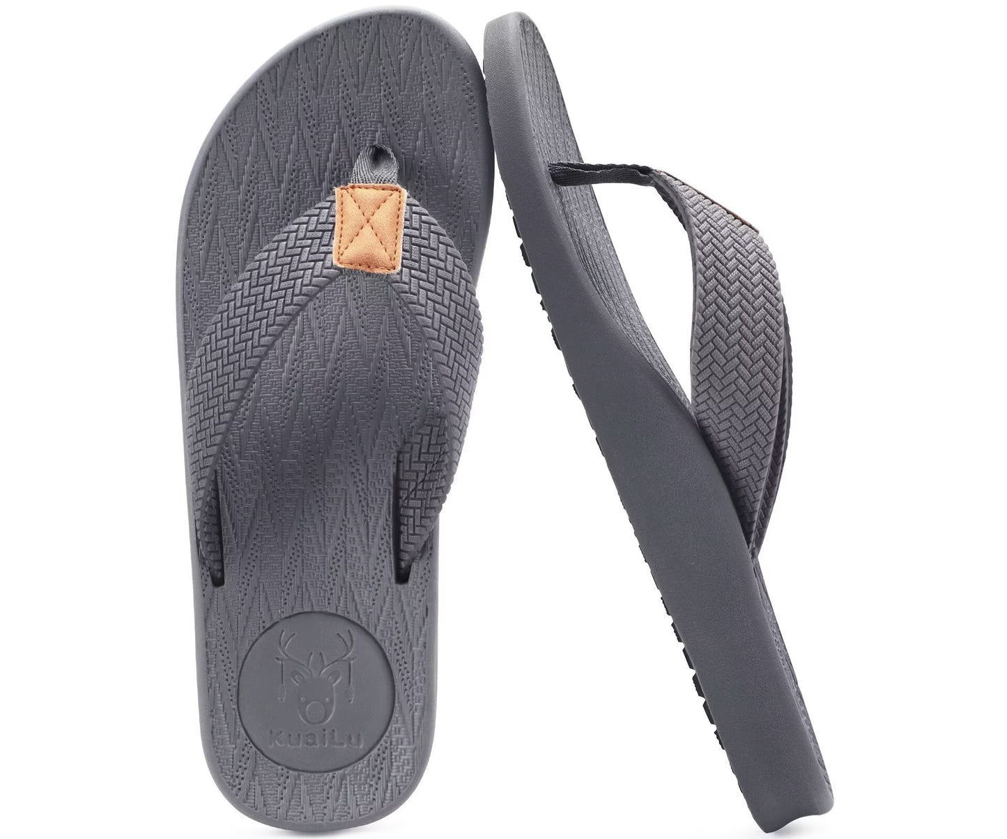 KuaiLu Mens Flip Flops Arch Support Comfortable Cushion Walking Waterproof Thong Sandals Lightweight Yoga Foam Summer Beach