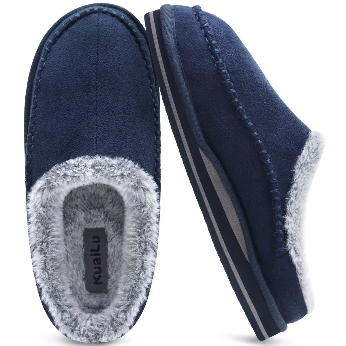 KuaiLu Mens Slippers Orthopedic Arch Support Suede Fluff Plush Home Shoes Comfortable Plantar Fasciitis Slip-on Bedroom Warm House Garden Footwear Fuzzy Clogs Slippers Indoor Outdoor Pantuflas