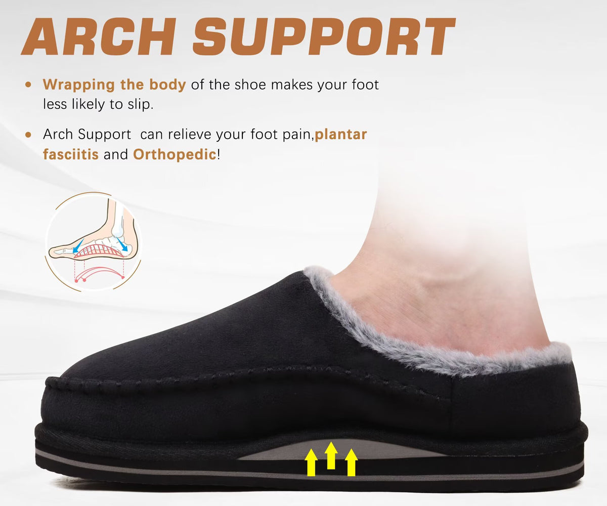 KuaiLu Mens Slippers Orthopedic Arch Support Suede Fluff Plush Home Shoes Comfortable Plantar Fasciitis Slip-on Bedroom Warm House Garden Footwear Fuzzy Clogs Slippers Indoor Outdoor Pantuflas