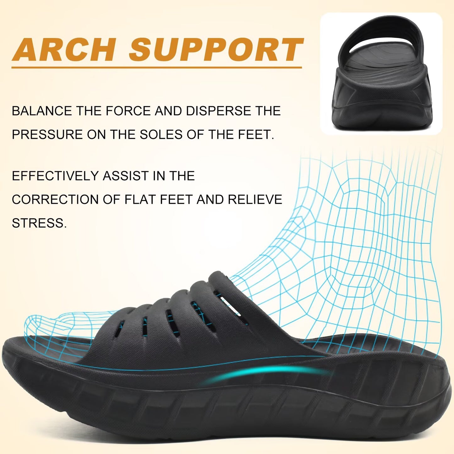 KuaiLu Mens Recovery Sandals Orthotic Thick Cushion Open Toe Sport Slides With Comfortable Plantar Fasciitis Arch Support, Reduces Stress on Feet, Joints & Back Post-Exercise