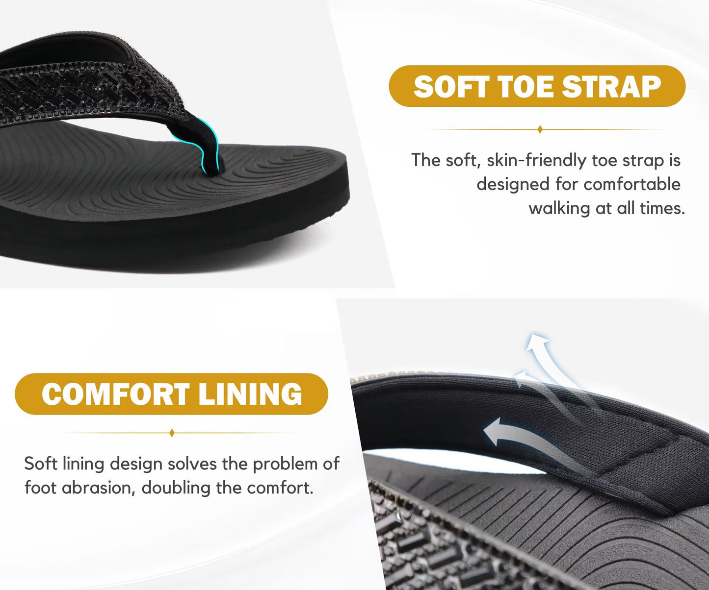 KuaiLu Womens Dressy Rhinestone Platform Flip Flops Trendy Comfortable Arch Support Cushion Walking Thong Sandals Yoga Foam Low Wedge Slippers Summer Pool Beach
