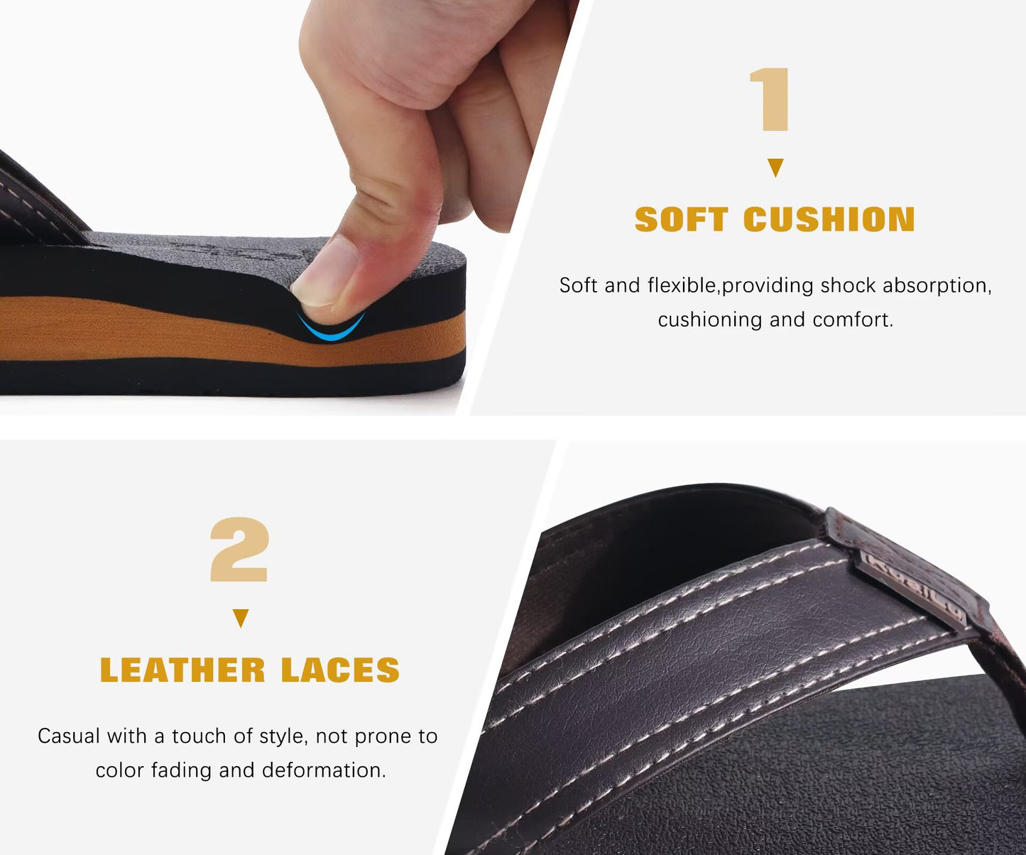 KuaiLu Men's Yoga Mat Leather Flip Flops with Arch Support Comfortable Cushion Walking Thong Sandals Slip On Indoor Outdoor