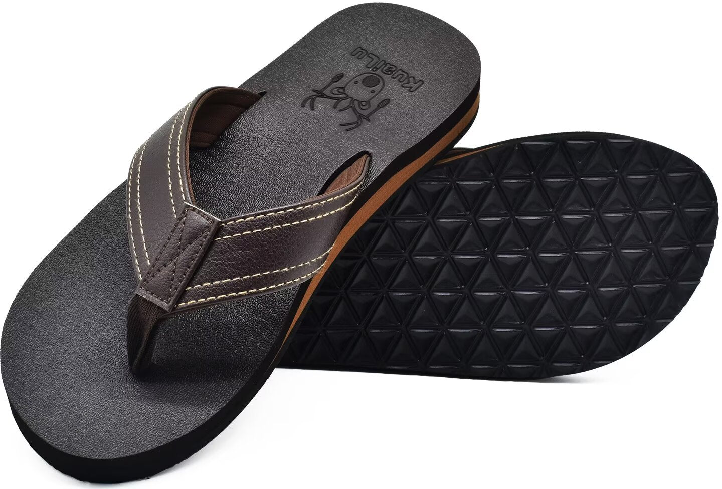 KuaiLu Men's Yoga Mat Leather Flip Flops with Arch Support Comfortable Cushion Walking Thong Sandals Slip On Indoor Outdoor